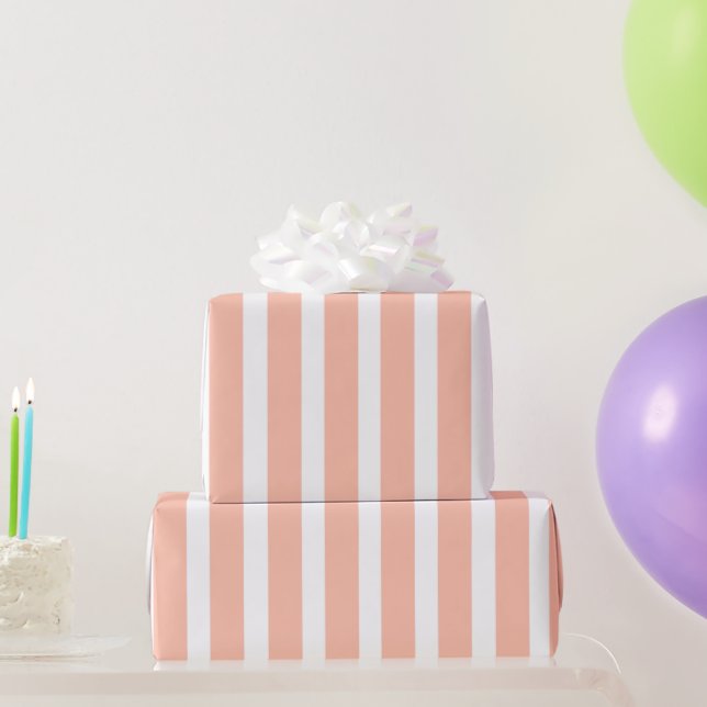 Peach & White Vertical Stripe Wrapping Paper (Party Gifts)