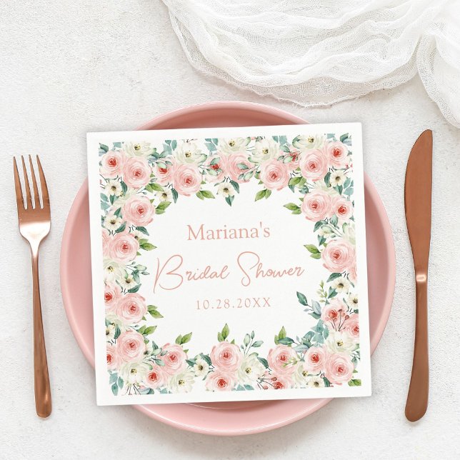 Peach White Watercolor Floral Bridal Shower Napkin (Creator Uploaded)