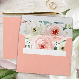 Peach White Watercolor Floral Wedding Envelope