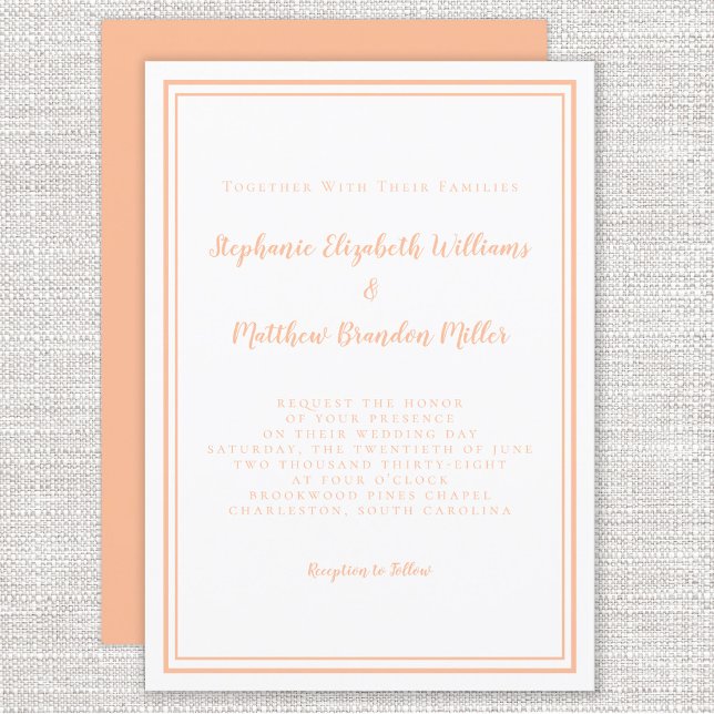 Peach White Wedding Simple Minimalist Chic Modern Invitation (Creator Uploaded)