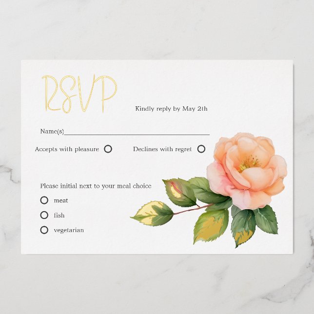 Peach wild rose Watercolor RSVP (Front)