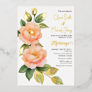 Peach wild roses Wedding Invitation