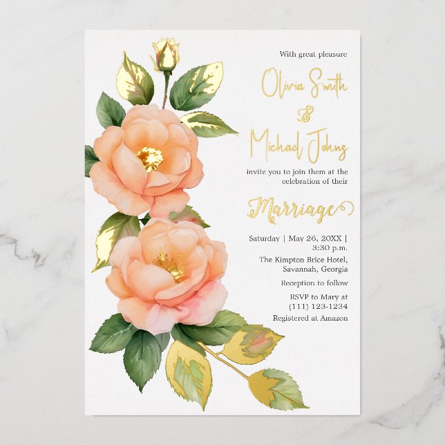 Peach wild roses Wedding Invitation (Front)