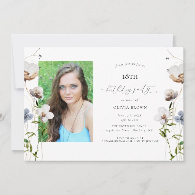 Peach Wildflower Calligraphy Birthday Party Invitation (Front)