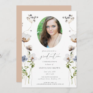 Peach Wildflower Calligraphy Graduation Invitation