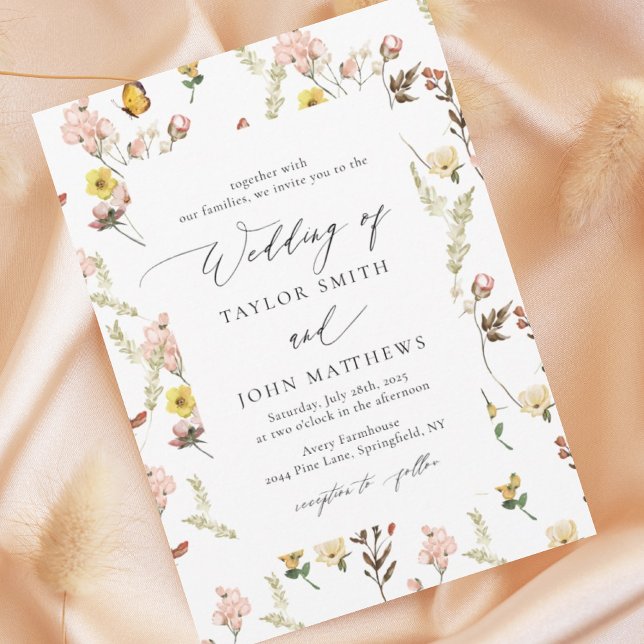 Peach Wildflower Floral Calligraphy Wedding Invitation (Creator Uploaded)