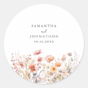Peach Wildflower Floral Wedding  Classic Round Sticker