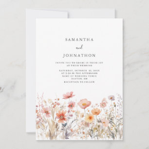 Peach Wildflower Floral Wedding Invitation