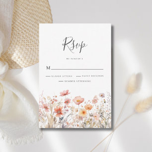 Peach Wildflower Floral Wedding RSVP Card