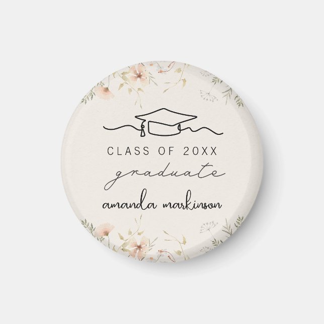 Peach Wildflower Graduation Gift Simple Magnet (Front)