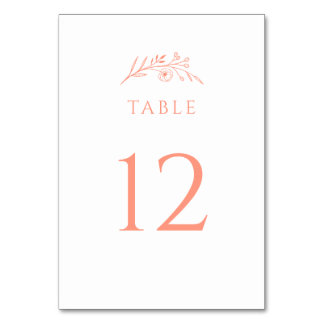 Peach Wildflower Wedding Table Number