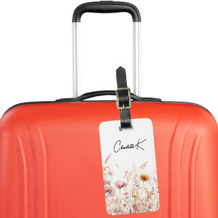 Peach wildflowers pink beige monogram luggage tag