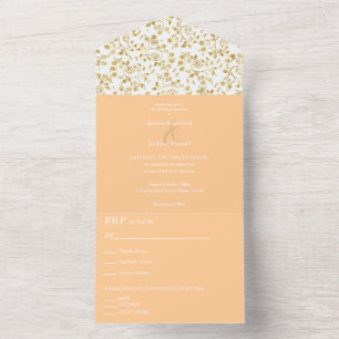 Peach Winter Night Wedding All In One Invitation