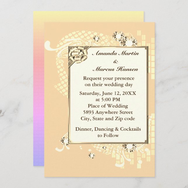 Peach with Frame & Diamonds Image Wedding Invite (Front/Back)