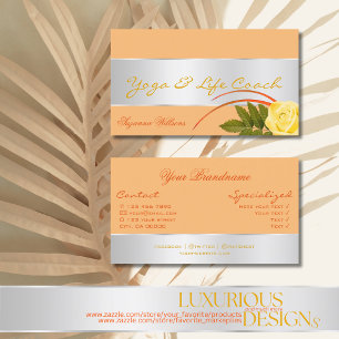 Peach with Silver Decor and Gorgeous Rose Flower Business Card