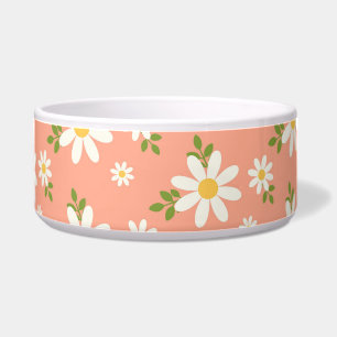 PEACH WITH WHITE DAISIES DOG/CAT BOWL