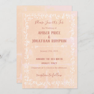 Peach with White Floral Border Wedding Invitations