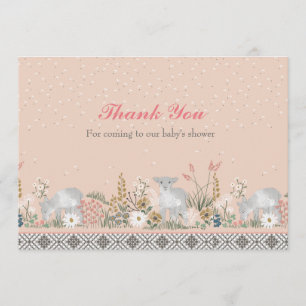 Peach Woodland Lamb Baby Thank You Card