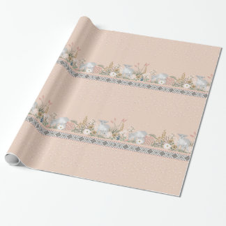 Peach Woodland Lamb Wrapping Paper
