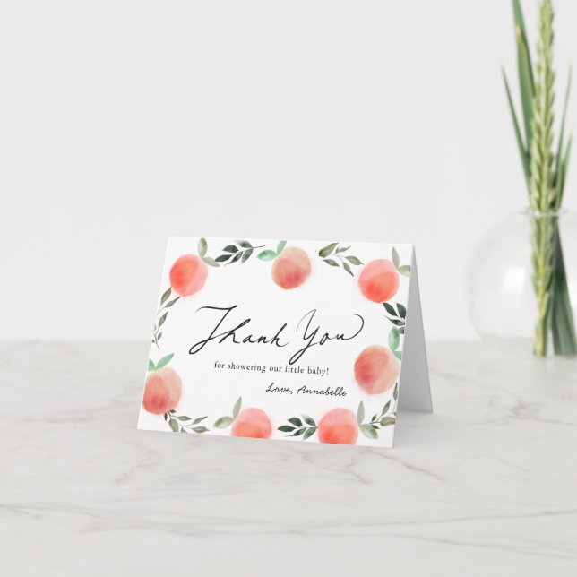 Peach Wreath Watercolor Baby Shower Thank You Card (Front)