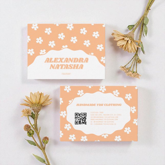 Peach Y2K Flower Handmade Clothing Business Card (Creator Uploaded)