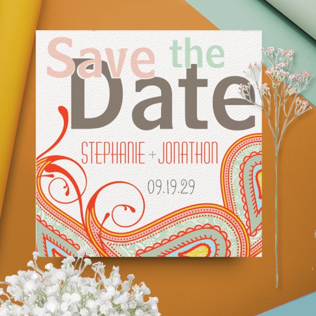 Peach Yellow Coral Mint Photo Modern Save the Date (Creator Uploaded)