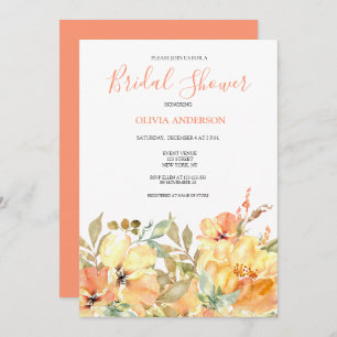 Peach Yellow Floral Bridal Shower  Invitation