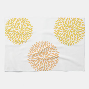 Peach Yellow Flowers Tea Towel