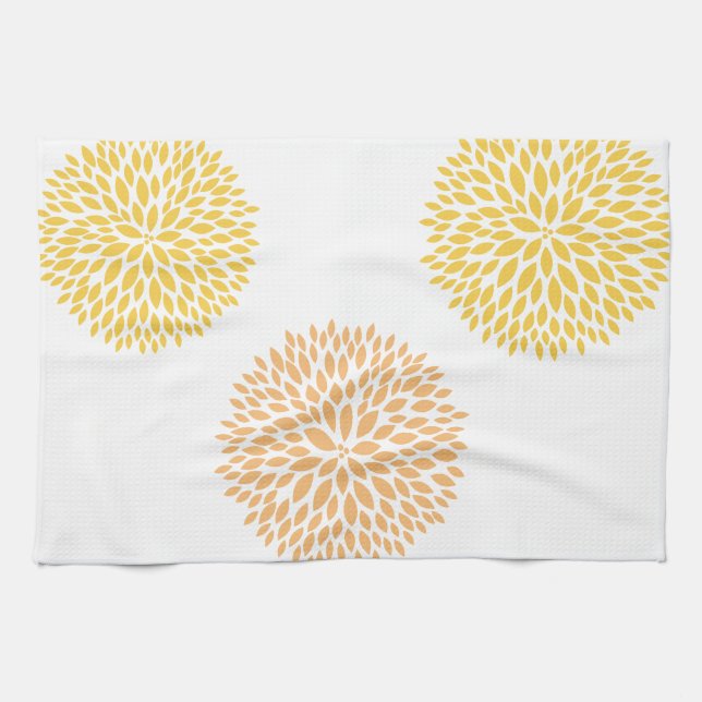 Peach Yellow Flowers Tea Towel (Horizontal)