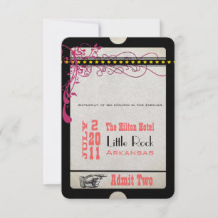 Peach Yellow Vintage Play Theatre Ticket RSVP Card