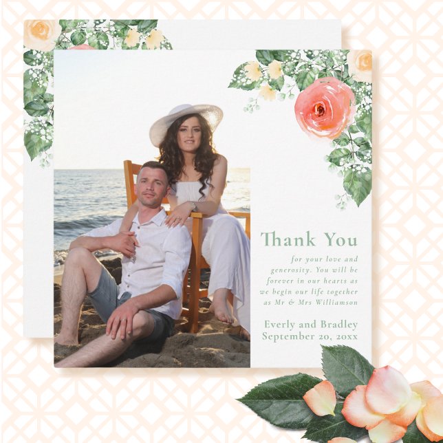 Peach Yellow Watercolor Floral Thank You Card  (Creator Uploaded)
