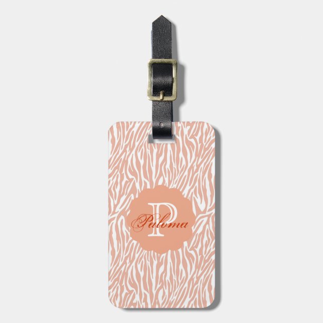Peach Zebra Print Luggage Tag (Front Vertical)