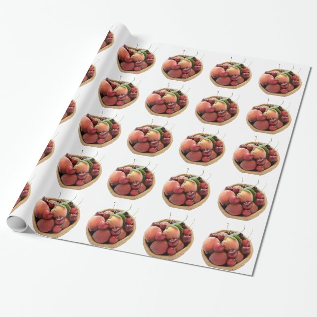 Peaches and cherries wrapping paper (Unrolled)