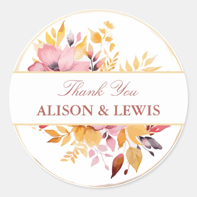 Peaches and Cream Spring Wedding Thank You Classic Round Sticker (Front)