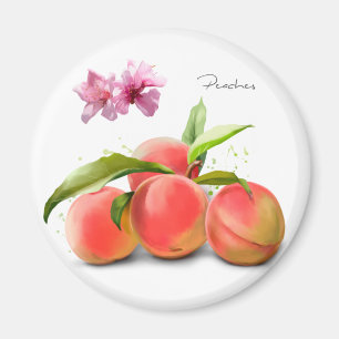 Peaches and splashes of watercolor painting magnet