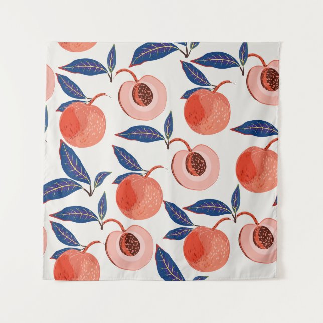 Peaches Apricot Leaves Cream Background Tapestry (Front)