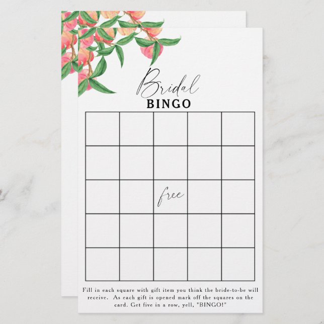 Peaches - Bridal shower bingo game (Front/Back)