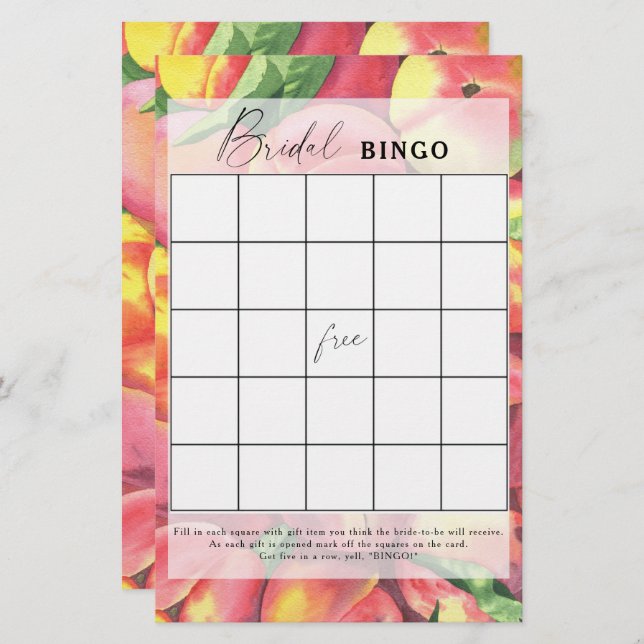 Peaches - Bridal shower bingo game (Front/Back)