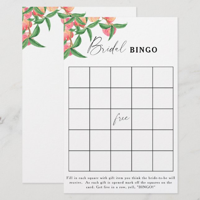 Peaches - Bridal shower bingo game (Front/Back)