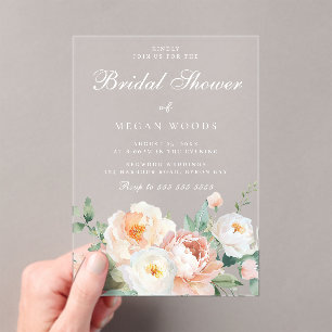 Peaches & Cream Botanical Floral Bridal Shower Acrylic Invitations