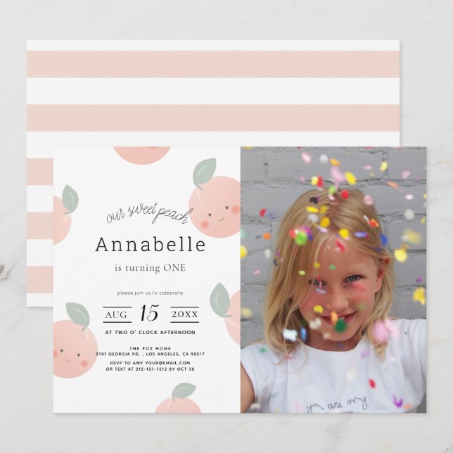 Peaches & Cream Cute Girl Photo Birthday Invitation (Front/Back)