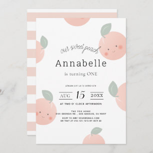 Peaches & Cream Cute Kawaii Girl 1st Birthday Invitation