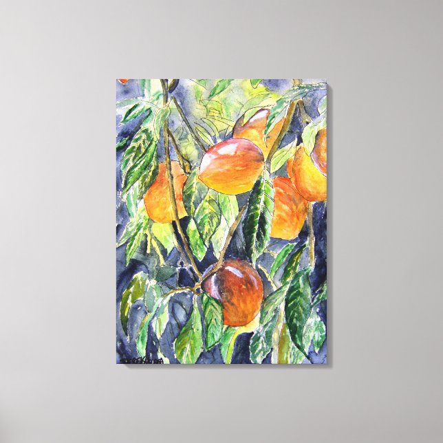 peaches fruit still life watercolor painting canvas print (Front)