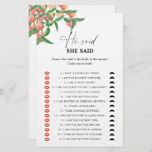 Peaches - He said she said bridal shower game