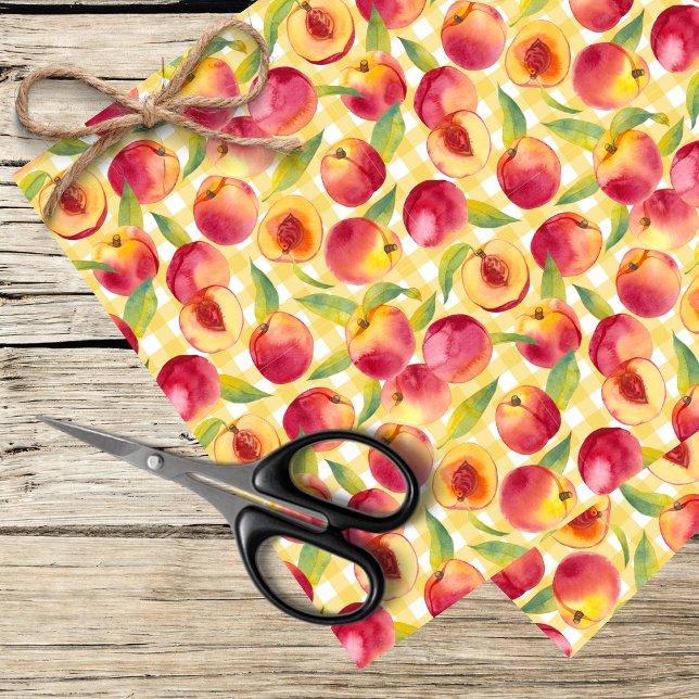 peaches on a yellow gingham background tissue paper (Creator Uploaded)