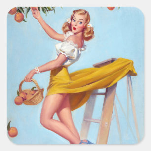 Peaches Pin Up Square Sticker