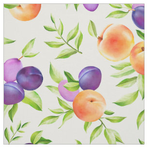 Peaches Plums Purple Cute Fruit Botanical Colourfu Fabric