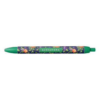 Peaches Plums Purple Cute Fruit Botanical Pattern Black Ink Pen