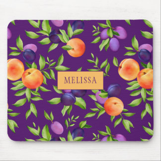 Peaches Plums Purple Cute Fruit Botanical Pattern Mouse Pad