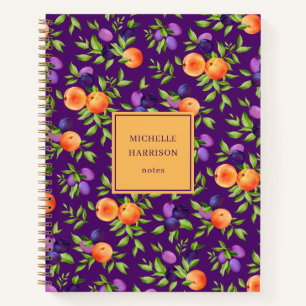 Peaches Plums Purple Cute Fruit Botanical Pattern Notebook